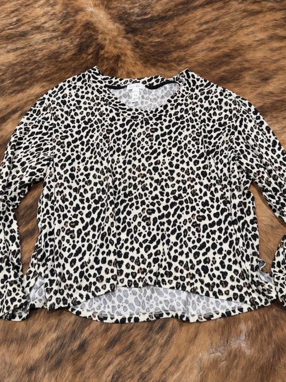 Just Be Leopard Print Long Sleeve Top - Cream/Black